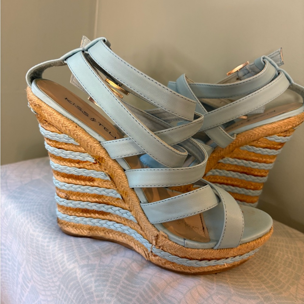 Kiss & Tell Light Blue Strappy Espadrille Wedge Sandals